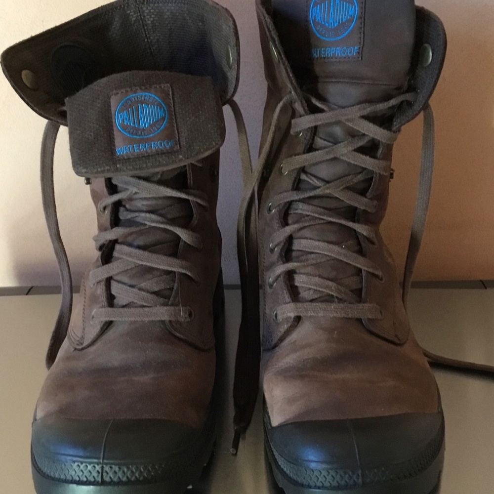 Men's Brown Waterproof Leather Mid-Calf Lace-Up Palladium Boots Sz US10/ UK9 EUC